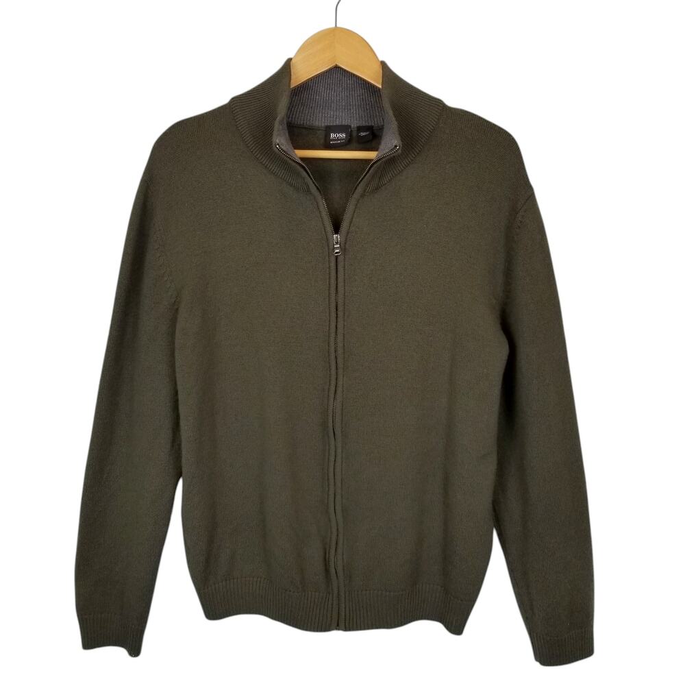 BOSS Hugo Boss Men's Full Zip Wool Blend Cardigan Green Size XL